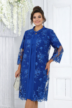 Нарядный кружевной комплект из кардигана и платья в синем цвете Ninele 6040 василек - фото 2