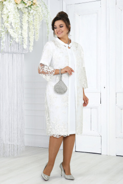 Элегантный кружевной комплект из кардигана и платья для особых мероприятий Ninele 6040 молочный - фото 4