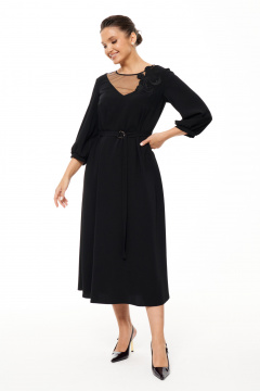Деловое платье из струящейся ткани с стразы и поясом Панда 209180w черный - фото 5