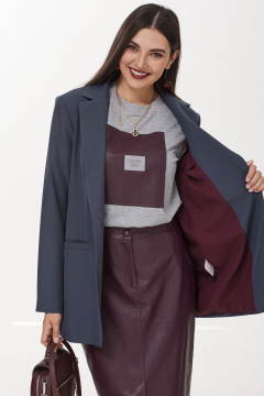 Юбка кожаная миди с высоким поясом Твой имидж 2050 серый - фото 4