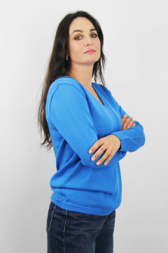 Джемпер из трикотажа голубой с классическим V-образным вырезом Полесье С1423-23 4С0815-Д43 170,176 французский_синий - фото 2