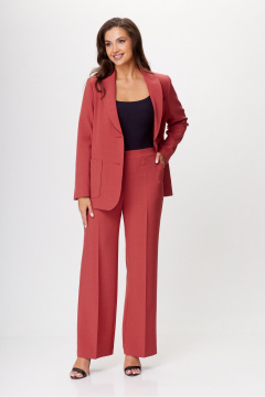 Красный и тканевый жакет с длиной 69 см и брюками DaLi 3682.2 коралл - фото 5