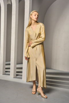 Желто-золотое платье из вискозы с асимметричными шлицами DEVITA 1015 дижон - фото 4