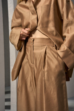 Элегантные шелковые брюки-палаццо с поясом и складками DEVITA 3011-4 тоффи - фото 5