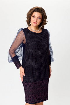 Стильное синее платье из трикотажа с люрексом и кружевом Solomeya Lux 953B - фото 5