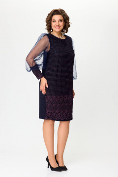 Стильное синее платье из трикотажа с люрексом и кружевом Solomeya Lux 953B - фото 4