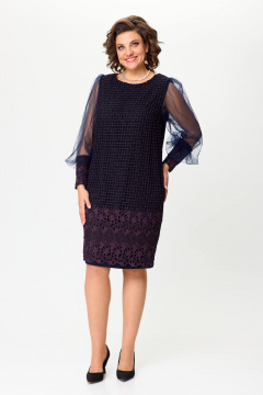 Стильное синее платье из трикотажа с люрексом и кружевом Solomeya Lux 953B - фото 2