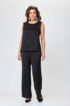 Черный брючный костюм с блузой и топом из текстиля и шифона Solomeya Lux 960А - фото 3