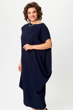 Свободное синее платье с асимметричным вырезом и складками Solomeya Lux 975 - фото 5