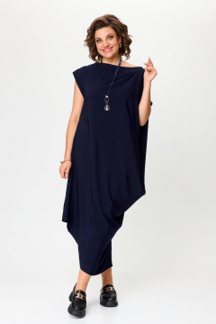 Свободное синее платье с асимметричным вырезом и складками Solomeya Lux 975 - фото 2