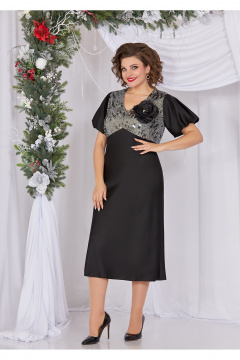 Платье нарядное из атласа и пайеток с V-образным вырезом Mira Fashion 5496-4 - фото 1