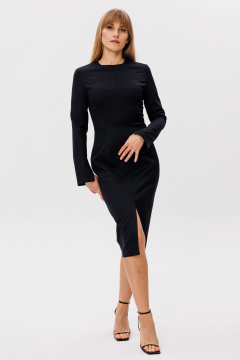 Демисезонное черное платье в пол прилегающего силуэта с разрезом FAMA 24065-1 чёрный - фото 1