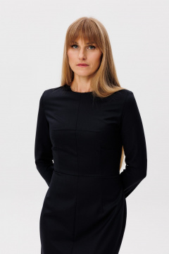 Демисезонное черное платье в пол прилегающего силуэта с разрезом FAMA 24065-1 чёрный - фото 4
