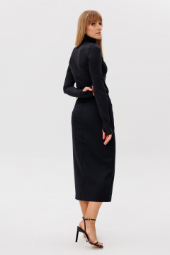 Демисезонная черная юбка макси с высоким разрезом и прямым кроем FAMA 24072 чёрный - фото 4