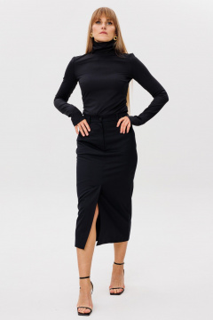 Демисезонная черная юбка макси с высоким разрезом и прямым кроем FAMA 24072 чёрный - фото 1