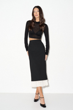Юбка с воланом из черного полотна и пайетками ANNETE A1391 - фото 1