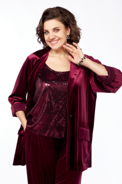 Костюм 3-ка из бархата: жакет, брюки и майка Диомант 2026 бордо - фото 4
