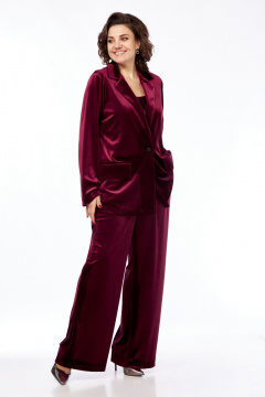Костюм 3-ка из бархата: жакет, брюки и майка Диомант 2026 бордо - фото 5