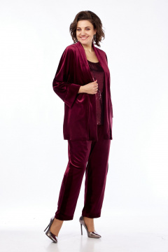 Красный костюм 2-ка из бархата на каждый день Диомант 2028 бордо - фото 4