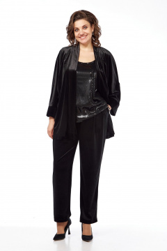 Черный костюм 2-ка из бархата с пайетками для наряда Диомант 2028 черный - фото 1