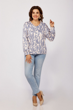 Джемпер свободный из вискозы и трикотажа для демисезона Swallow 800.2 бежевый/серо-голубой_принт - фото 4