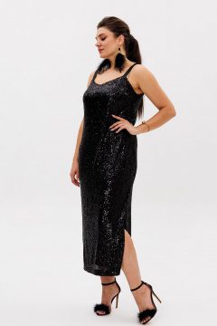 Черное платье из пайеток с разрезом и регулируемыми бретелями Anelli 1507 лимузин - фото 4
