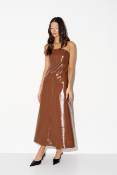 Платье приталенное А-силуэта с открытыми плечами из эко-кожи ANNETE A3633 - фото 3