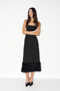 Платье миди из ткани с глубоким декольте и разрезом задней штанины ANNETE A3628 - фото 2