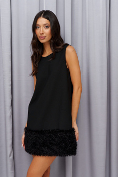 Платье-мини прямого кроя из текстиля с эко-мехом по низу ANNETE A3626 - фото 3