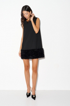 Платье-мини прямого кроя из текстиля с эко-мехом по низу ANNETE A3626 - фото 2