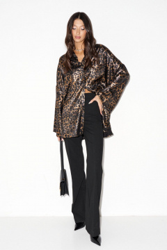 Рубашка прямого кроя с леопардовым принтом и карманами ANNETE A2030 - фото 4