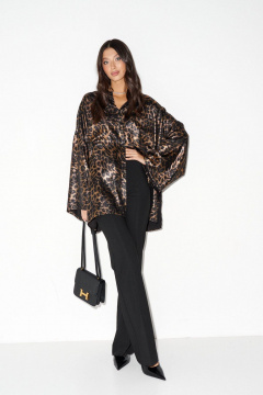 Рубашка прямого кроя с леопардовым принтом и карманами ANNETE A2030 - фото 3