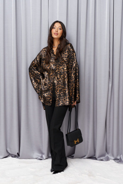 Рубашка прямого кроя с леопардовым принтом и карманами ANNETE A2030 - фото 1