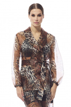 Портной женский комплект из органзы: приталенная блуза и юбка DAVA 4206 коричневый - фото 1