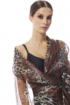 Портной женский комплект из органзы: приталенная блуза и юбка DAVA 4206 коричневый - фото 4