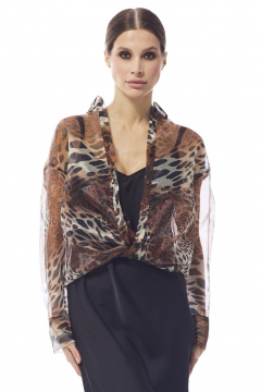 Блуза женская из органзы с воротником рубашечным DAVA 4205 коричневый - фото 1