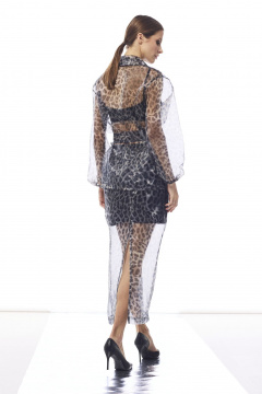 Комплект блуза и юбка приталенного силуэта из органзы DAVA 2224 серый - фото 2