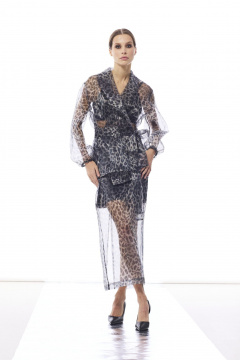 Комплект блуза и юбка приталенного силуэта из органзы DAVA 2224 серый - фото 1