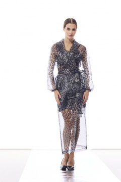 Комплект блуза и юбка приталенного силуэта из органзы DAVA 2224 серый - фото 3