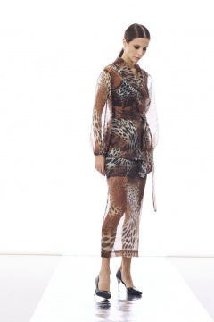 Комплект женский блуза приталенного силуэта и юбка с разрезом DAVA 2224 коричневый - фото 3