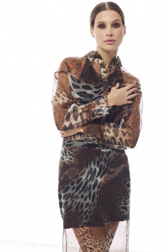 Элегантный комплект из блузы и юбки из органзы DAVA 2223 коричневый - фото 3