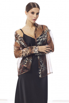 Комплект из блузы из принтованной органзы и шелкового платья DAVA 2222 коричневый-черный - фото 4