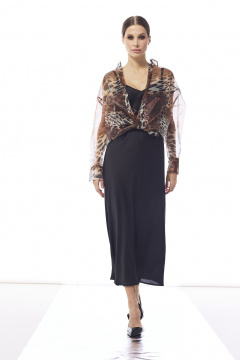 Комплект из блузы из принтованной органзы и шелкового платья DAVA 2222 коричневый-черный - фото 2