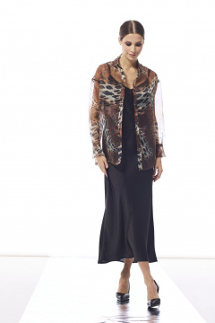 Современный комплект блузы из органзы и юбки на пуговицах DAVA 2222 серый-черный - фото 3