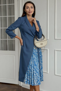 Модное платье с комбинированной тканью и поясом Kaloris 2138 - фото 4