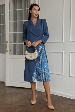 Модное платье с комбинированной тканью и поясом Kaloris 2138 - фото 1