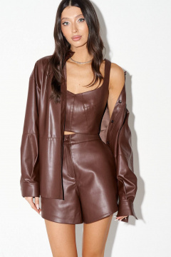 Круглогодичный коричневый из эко-кожи свободный рубашка ANNETE A2046 - фото 5