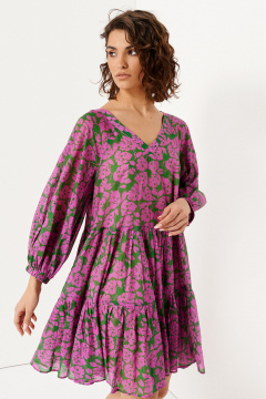 Летнее хлопковое платье с V-образным вырезом Панда 145380w розово-зеленый - фото 2