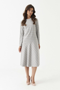 Демисезонное платье в клетку с нагрудными вытачками Панда 191580w серый - фото 1