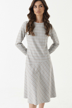 Демисезонное платье в клетку с нагрудными вытачками Панда 191580w серый - фото 2